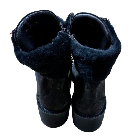Aquatalia NWT Alyssa Suede Shearling Lace Up Combat Style Boots Black Size 12M - Picture 4 of 11